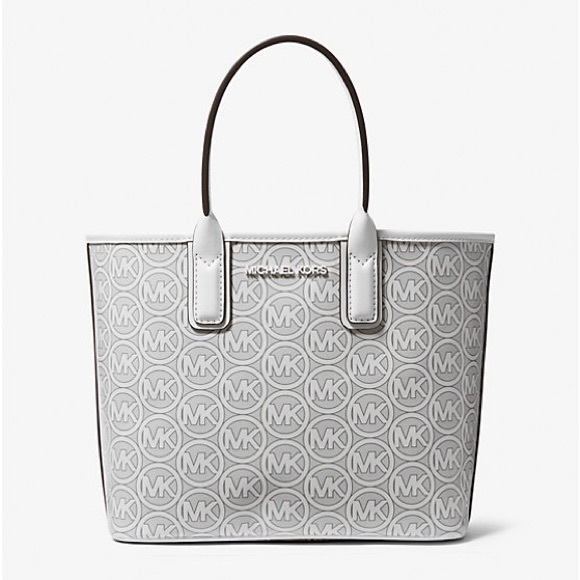 Michael Kors Jodie Small Logo Jacquard Tote Bag‎ White Black - Picture 1 of 12